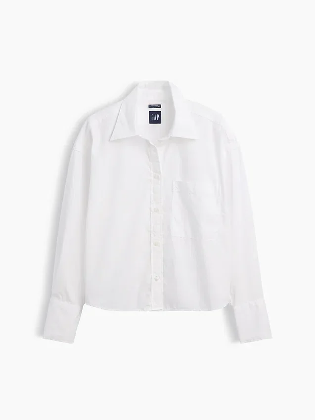Organik Pamuklu Poplin Oversized Kısa Gömlek