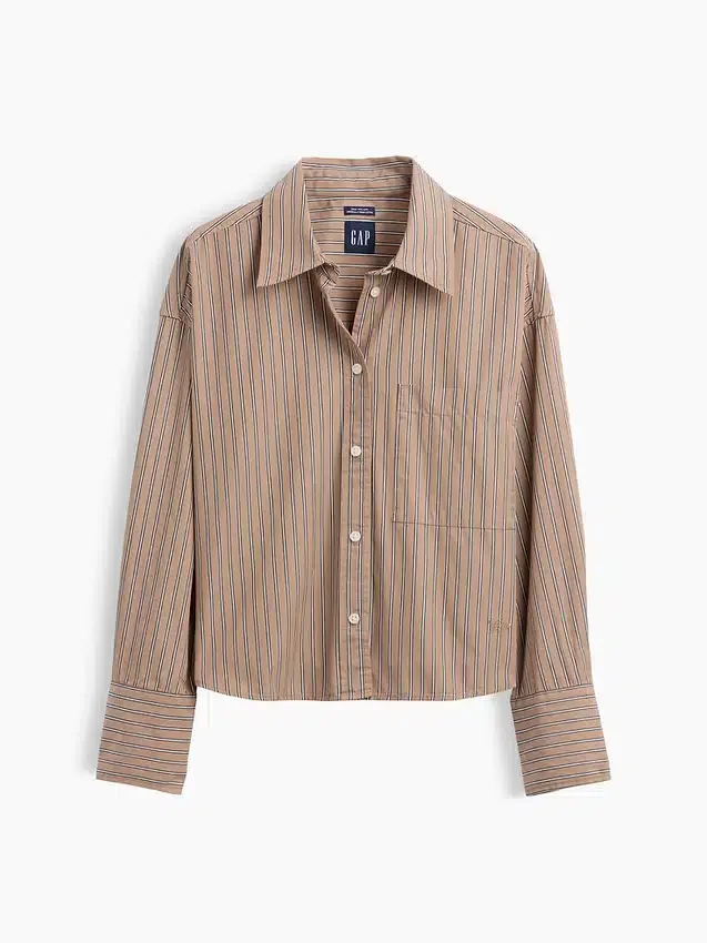 Organik Pamuklu Poplin Oversized Kısa Gömlek