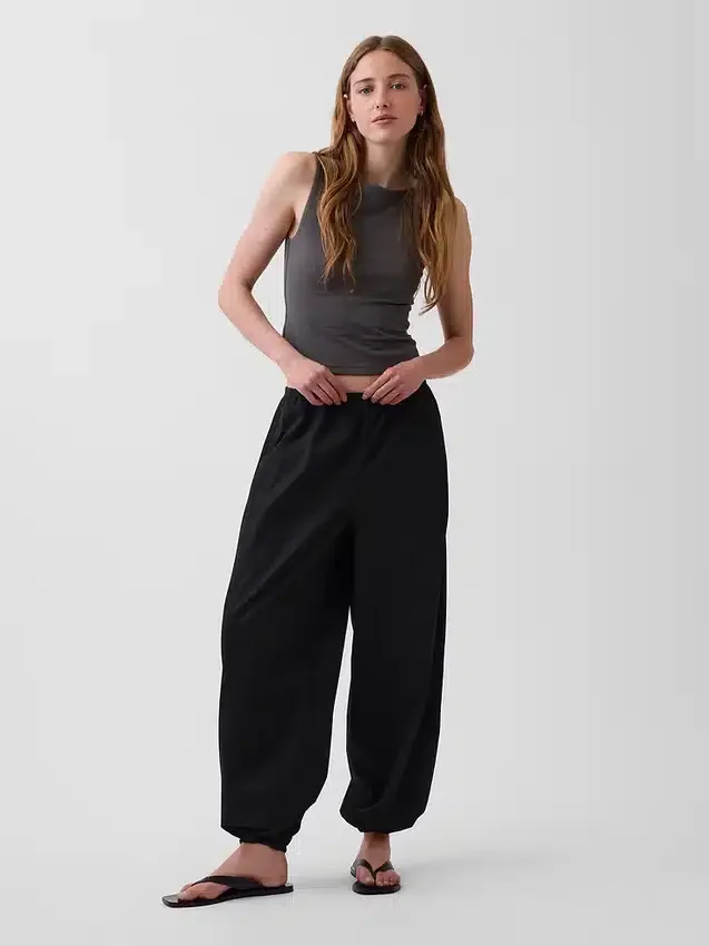 Organik Pamuklu Poplin Rahat Bol Jogger Pantolon
