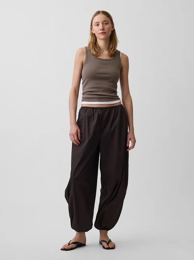 Organik Pamuklu Poplin Rahat Bol Jogger Pantolon