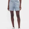 Orta Bel Baskılı Örme Denim Şortlar