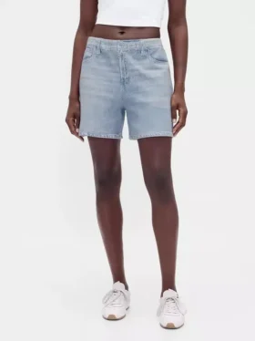 Orta Bel Baskılı Örme Denim Şortlar