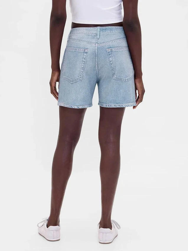 Orta Bel Baskılı Örme Denim Şortlar