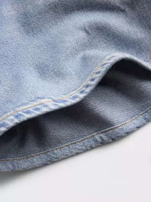 Orta Bel Baskılı Örme Denim Şortlar