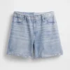 Orta Bel Baskılı Örme Denim Şortlar