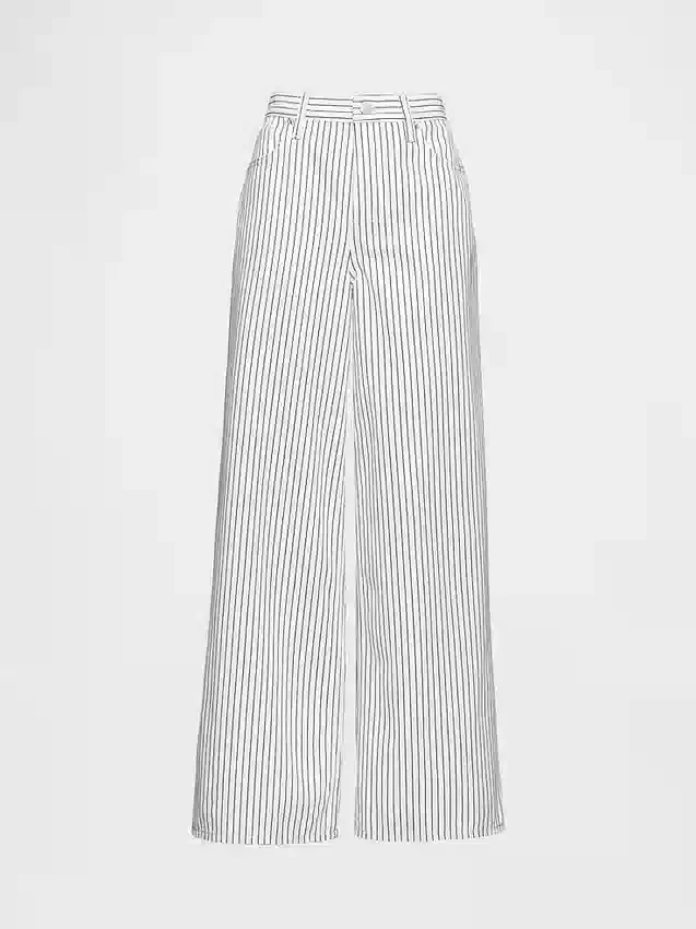 Orta Bel Denim Çizgili Bol Kesim Jean'ler