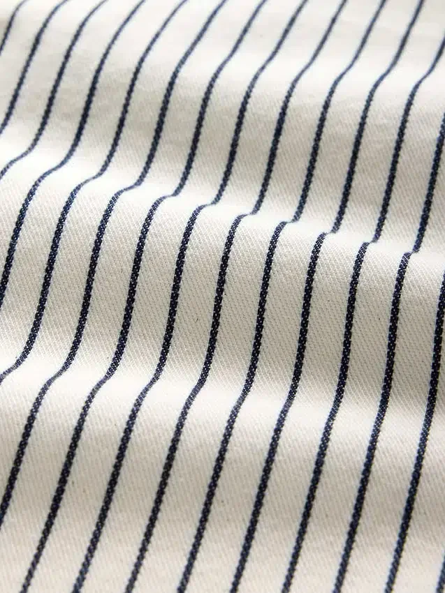 Orta Bel Denim Çizgili Bol Kesim Jean'ler
