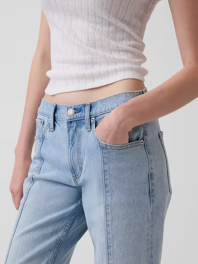 Orta Bel, Dikişli, Bol Kesim Düz Paça Jean'ler