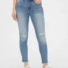 Orta Bel, Eskitilmiş Gerçek Skinny Ayak Bileği Jean'i