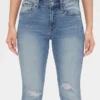 Orta Bel, Eskitilmiş Gerçek Skinny Ayak Bileği Jean'i