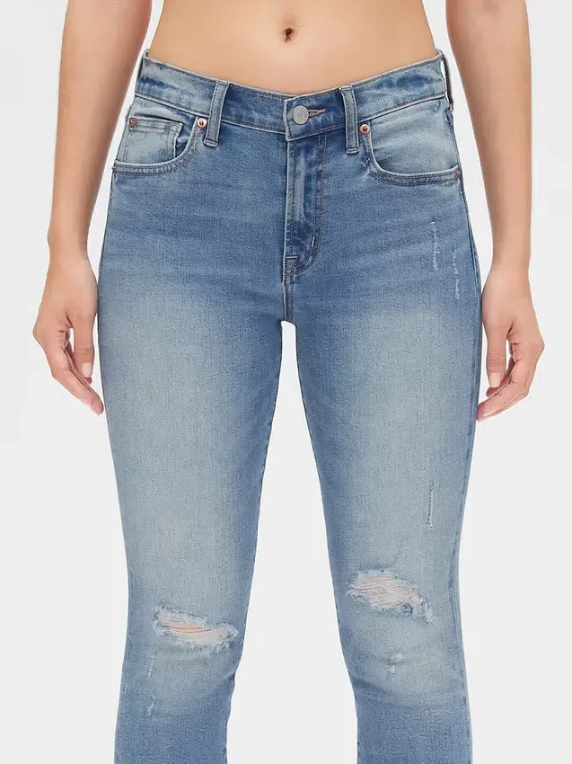 Orta Bel, Eskitilmiş Gerçek Skinny Ayak Bileği Jean'i