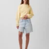 Orta Bel Gevşek Denim Bermuda Şortlar