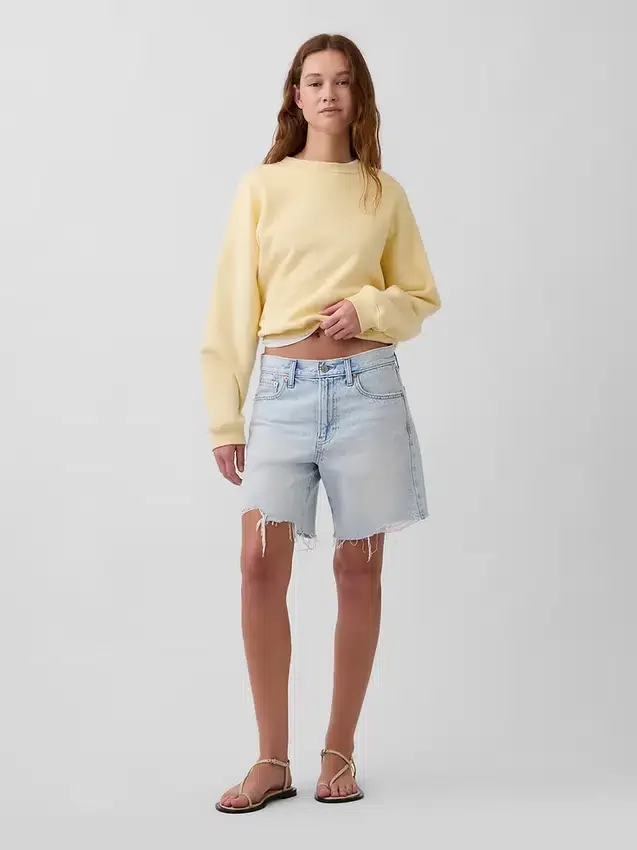 Orta Bel Gevşek Denim Bermuda Şortlar
