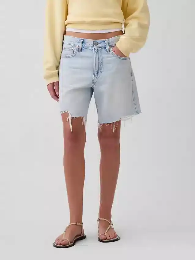 Orta Bel Gevşek Denim Bermuda Şortlar