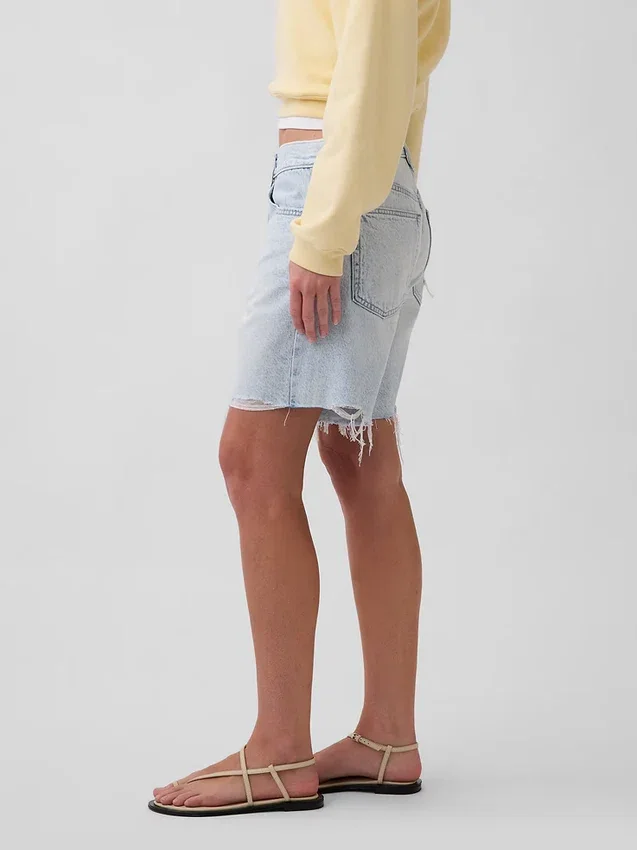 Orta Bel Gevşek Denim Bermuda Şortlar