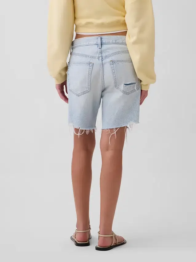 Orta Bel Gevşek Denim Bermuda Şortlar