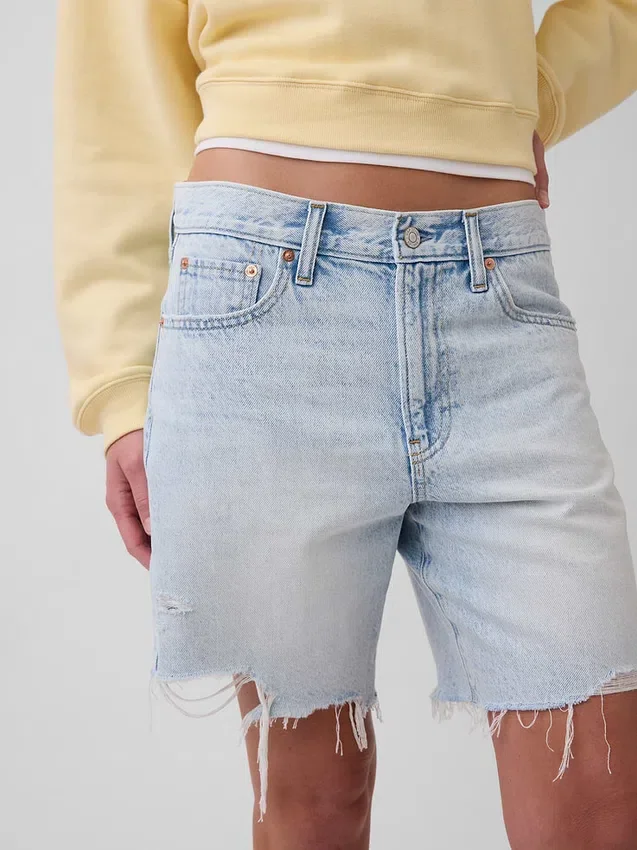 Orta Bel Gevşek Denim Bermuda Şortlar