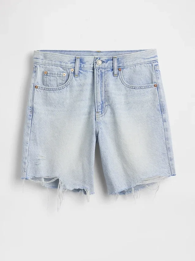 Orta Bel Gevşek Denim Bermuda Şortlar