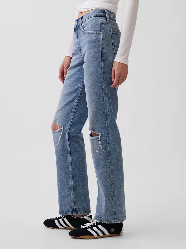 Orta Bel Gevşek Düz Kesim Jean'ler
