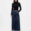 Orta Bel Metalik Paça Baggy Jean'ler