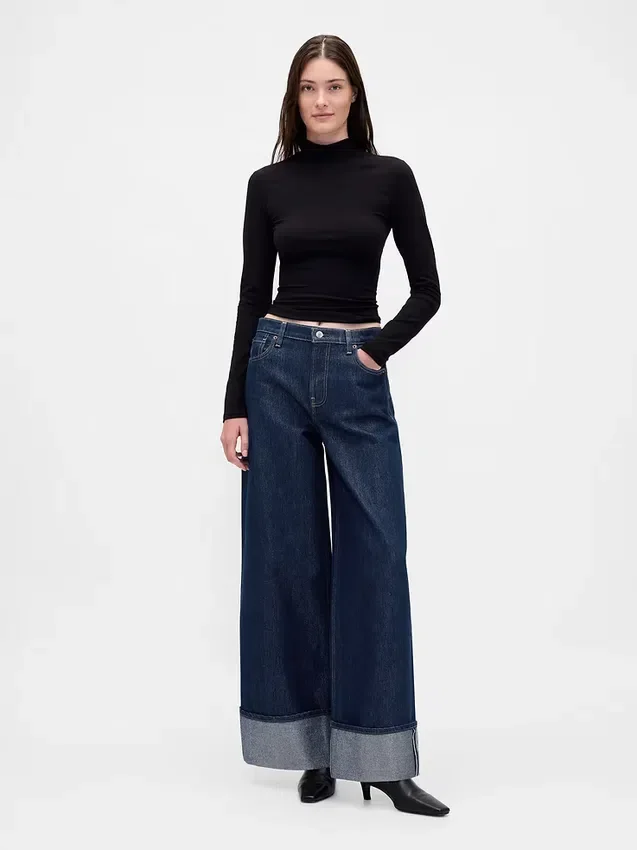 Orta Bel Metalik Paça Baggy Jean'ler