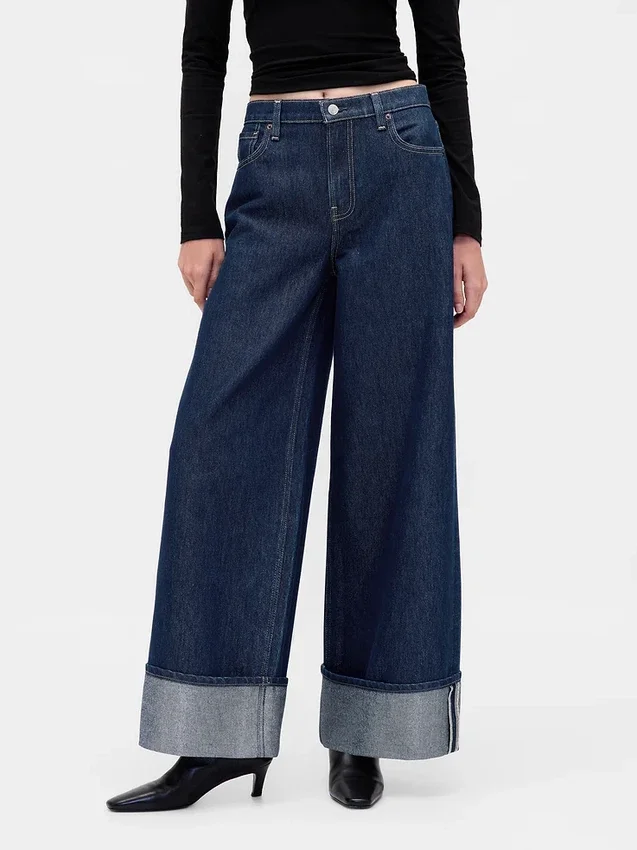 Orta Bel Metalik Paça Baggy Jean'ler