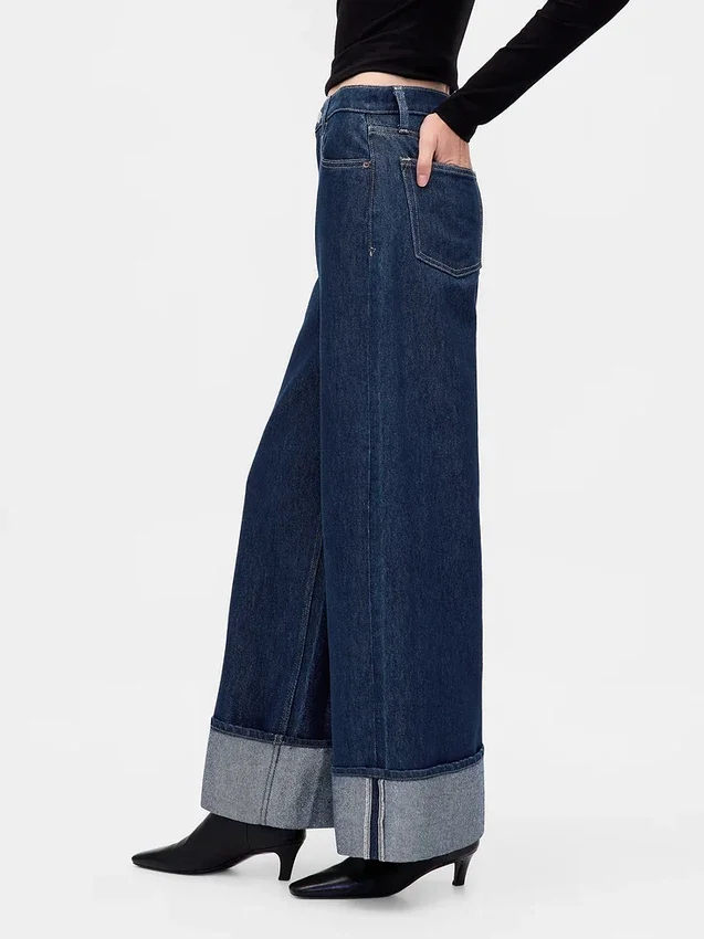 Orta Bel Metalik Paça Baggy Jean'ler