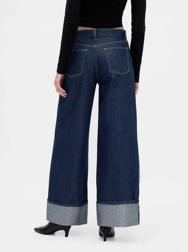 Orta Bel Metalik Paça Baggy Jean'ler