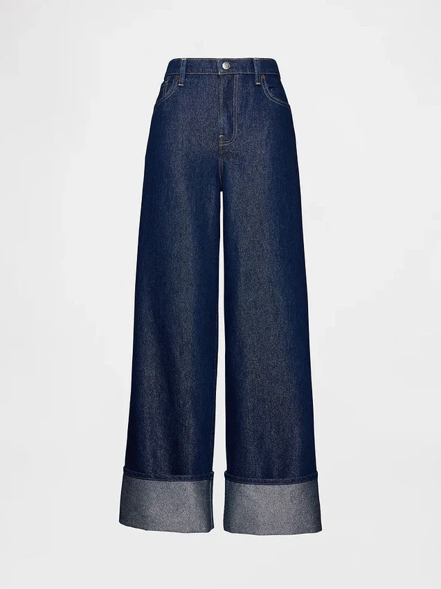 Orta Bel Metalik Paça Baggy Jean'ler