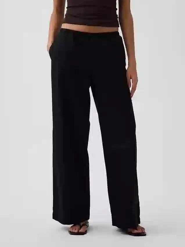Orta Bel Poplin Rahat Geniş Paça Pantolon