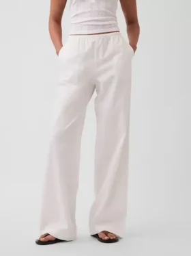 Orta Bel Poplin Rahat Geniş Paça Pantolon