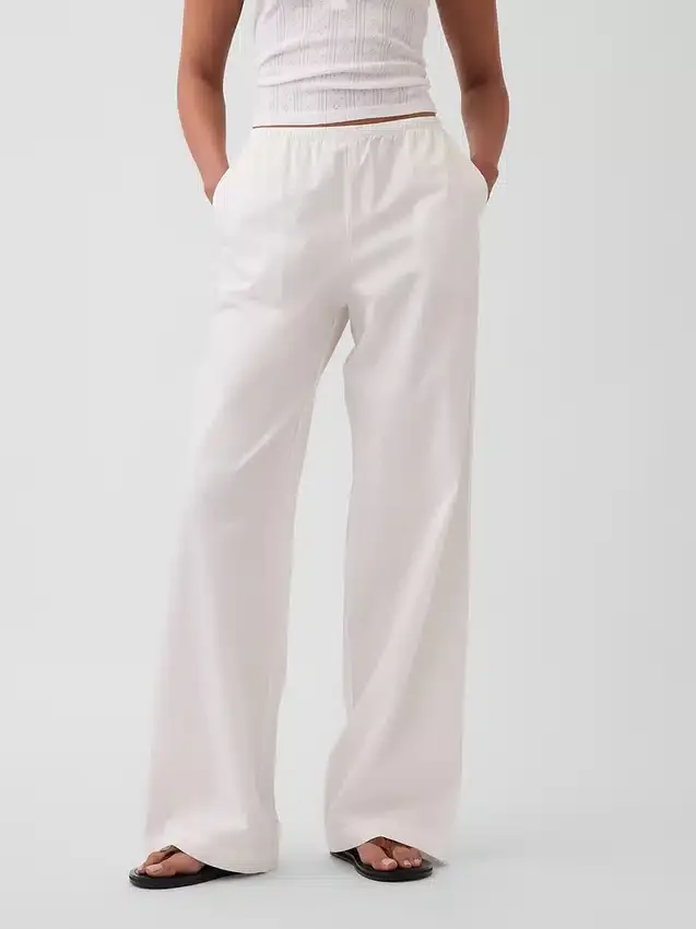 Orta Bel Poplin Rahat Geniş Paça Pantolon