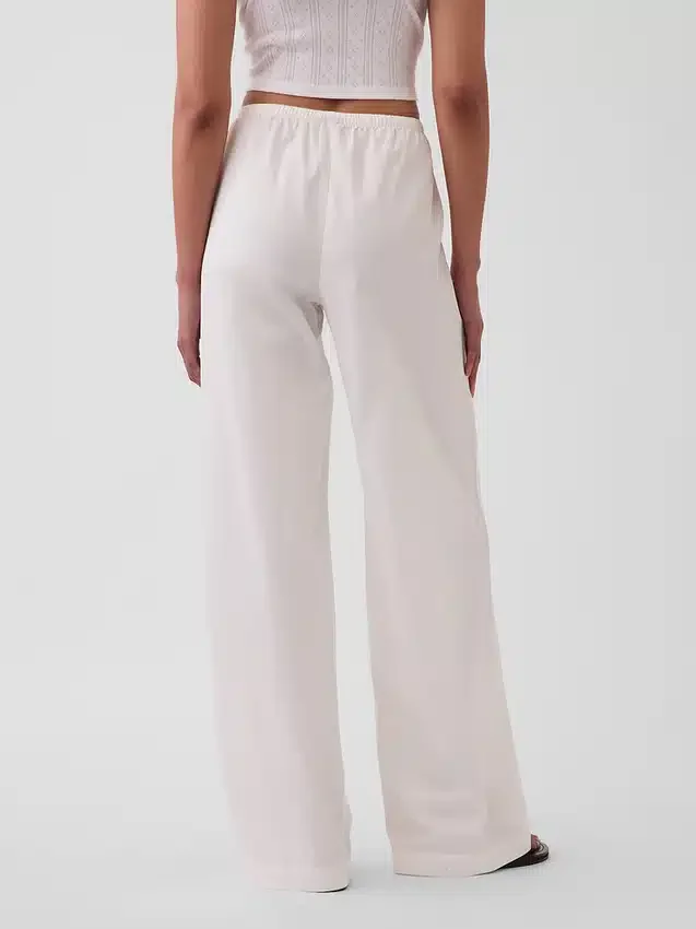 Orta Bel Poplin Rahat Geniş Paça Pantolon
