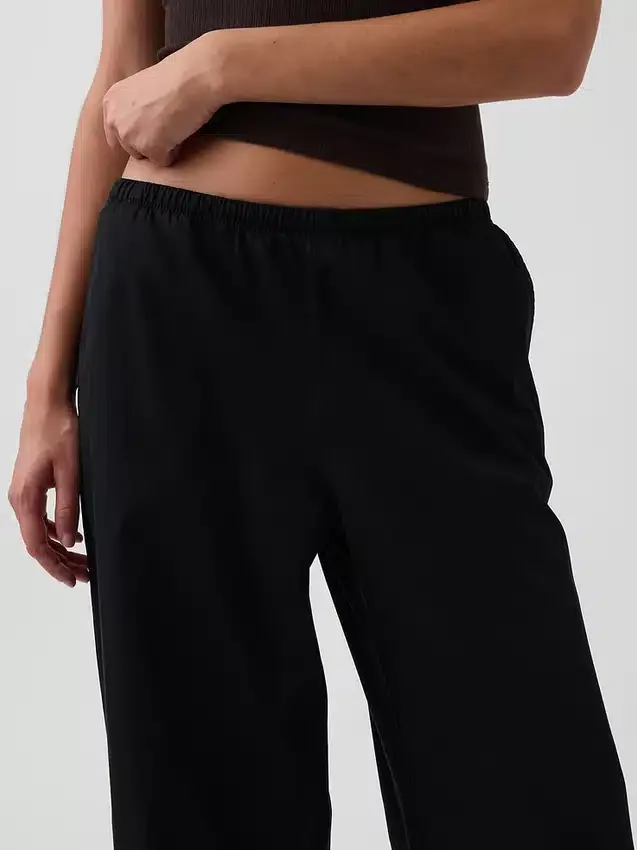 Orta Bel Poplin Rahat Geniş Paça Pantolon