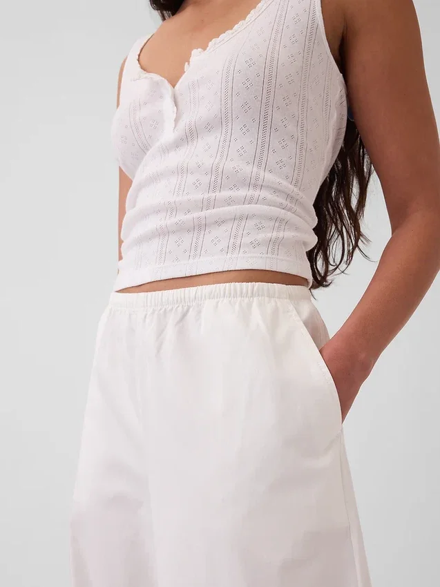 Orta Bel Poplin Rahat Geniş Paça Pantolon
