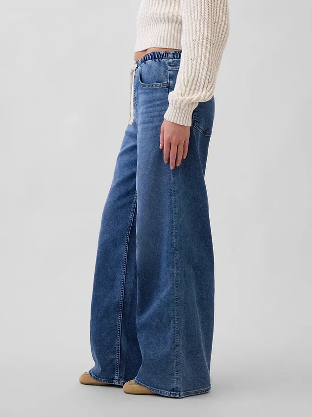 Orta Bel Örme Bol Kesim Jean'ler