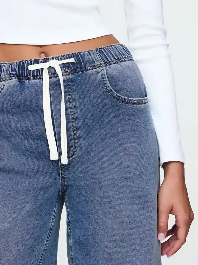 Orta Bel Örme Bol Kesim Jean'ler