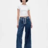 Orta Bel Örme Denim Bol Kesim Jean'ler