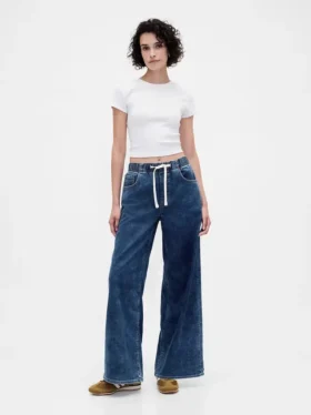 Orta Bel Örme Denim Bol Kesim Jean'ler