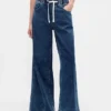 Orta Bel Örme Denim Bol Kesim Jean'ler