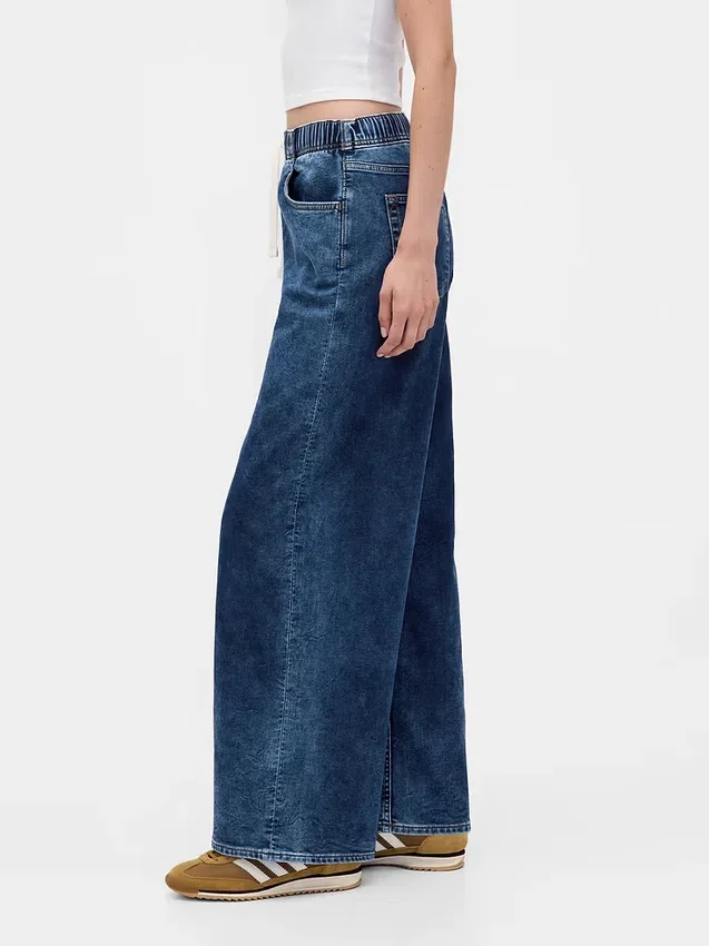 Orta Bel Örme Denim Bol Kesim Jean'ler