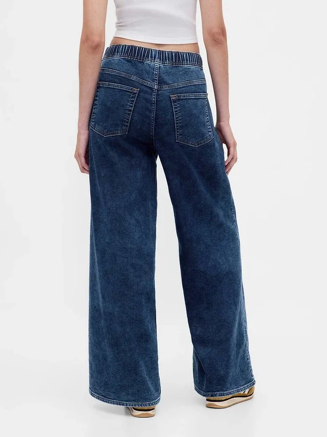Orta Bel Örme Denim Bol Kesim Jean'ler