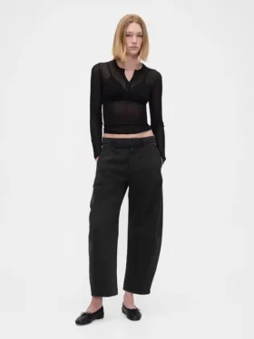 Orta Bel Twill Geniş Paça Pantolon