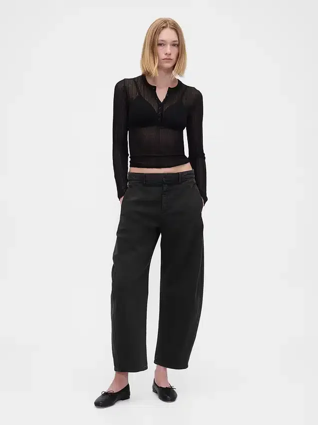Orta Bel Twill Geniş Paça Pantolon