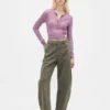 Orta Bel Twill Geniş Paça Pantolon