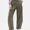 Orta Bel Twill Geniş Paça Pantolon