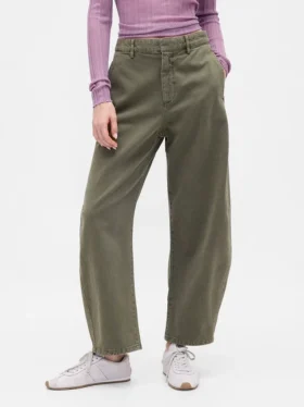 Orta Bel Twill Geniş Paça Pantolon