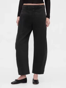 Orta Bel Twill Geniş Paça Pantolon