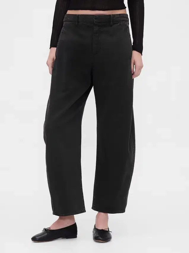 Orta Bel Twill Geniş Paça Pantolon