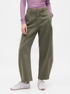 Orta Bel Twill Geniş Paça Pantolon